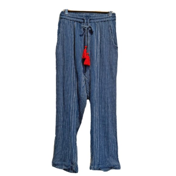 THML Pants - THML Women's XS Tie Waist Lounge Pants‎ Blue Striped 100% Cotton Casual Palazzo
